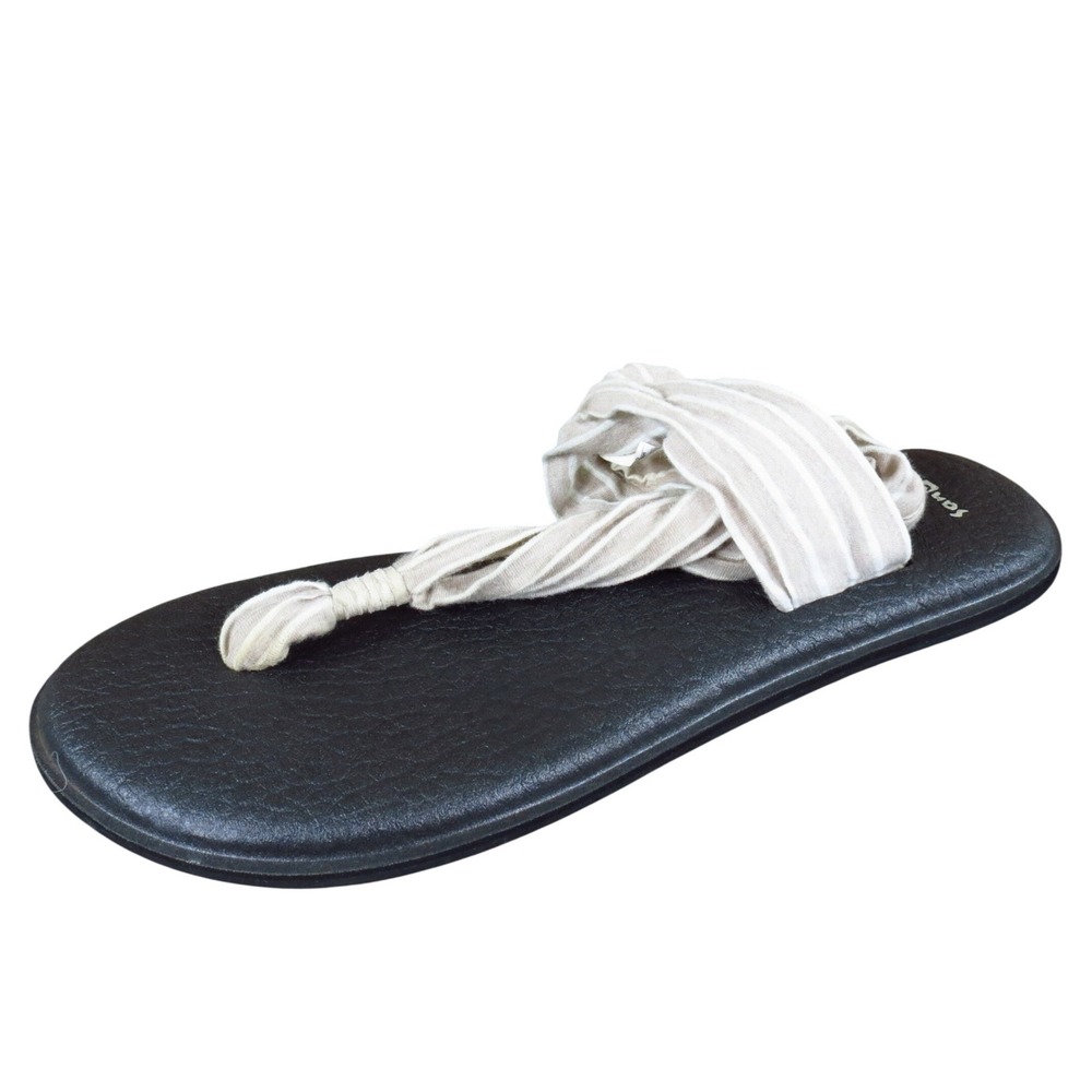 Sanuk Yoga Sling 2 Women Sandal Size 8‎ Casual Comfort Black Tan Striped Fabric